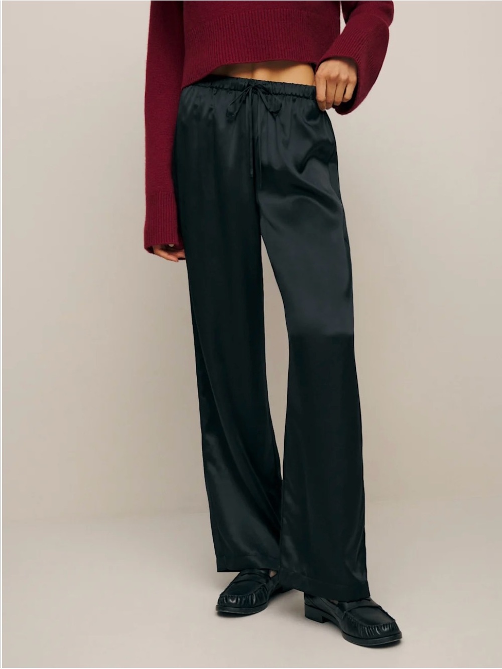 Reformation Olina Black 100% silk elastic waist pants - size S